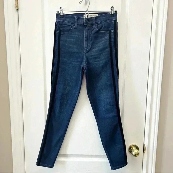 GAP  True Skinny Super High Rise Velvet Side Stripe Tuxedo Jeans Blue Size 26 - Picture 3 of 13